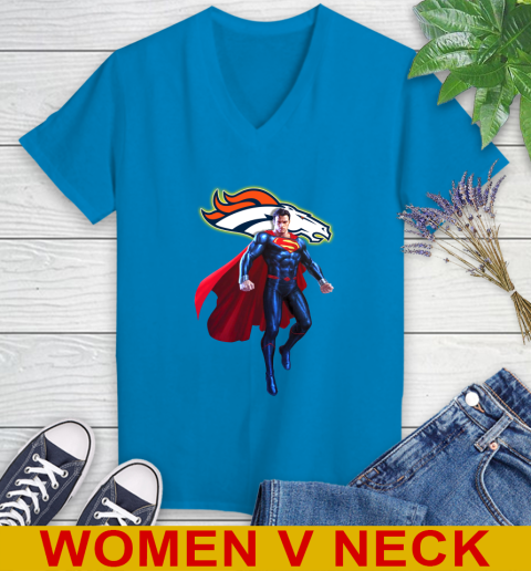 NFL Superman DC Sports Football Denver Broncos Women's V-Neck T-Shirt 8
