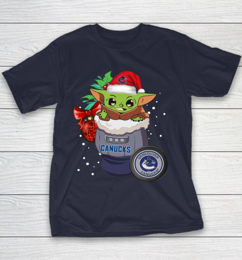 Vancouver Canucks Christmas Baby Yoda Star Wars Funny Happy NHL Youth T-Shirt 4