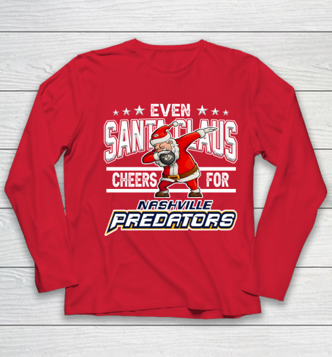 Nashville Predators Even Santa Claus Cheers For Christmas NHL Youth Long Sleeve 8
