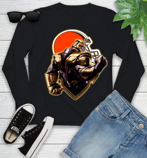 NFL Thanos Avengers Endgame Football Sports Cleveland Browns Youth Long Sleeve 2