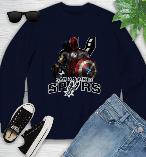 San Antonio Spurs NBA Basketball Captain America Thor Spider Man Hawkeye Avengers Youth Sweatshirt 3