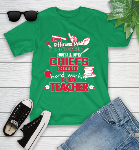 Kansas City Chiefs NFL I'm A Difference Making Student Caring Football Loving Kinda Teacher Youth T-Shirt 8