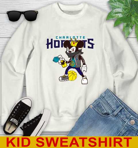 Charlotte Hornets NBA Basketball Mickey Peace Sign Sports Youth Sweatshirt