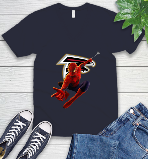 NFL Spider Man Avengers Endgame Football Atlanta Falcons V-Neck T-Shirt 3