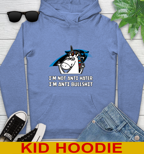 Carolina Panthers NFL Football Unicorn I'm Not Anti Hater I'm Anti Bullshit Youth Hoodie 12