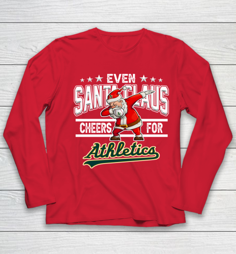 Oakland Athletics Even Santa Claus Cheers For Christmas MLB Youth Long Sleeve 8