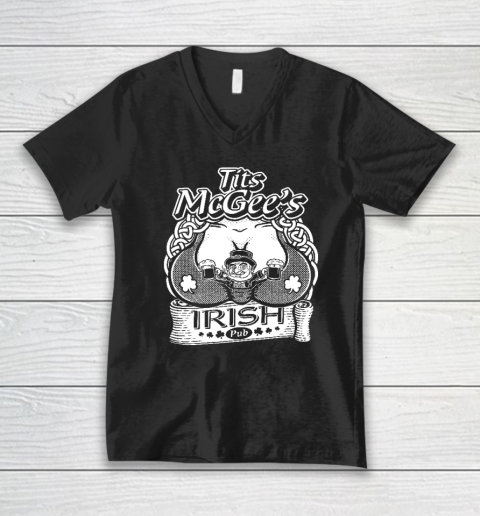 Tits McGee'ss Irish Pub Funny St. Patrick's Day Shamrocks V-Neck T-Shirt