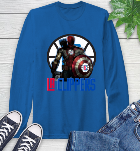 LA Clippers NBA Basketball Captain America Thor Spider Man Hawkeye Avengers Long Sleeve T-Shirt 9