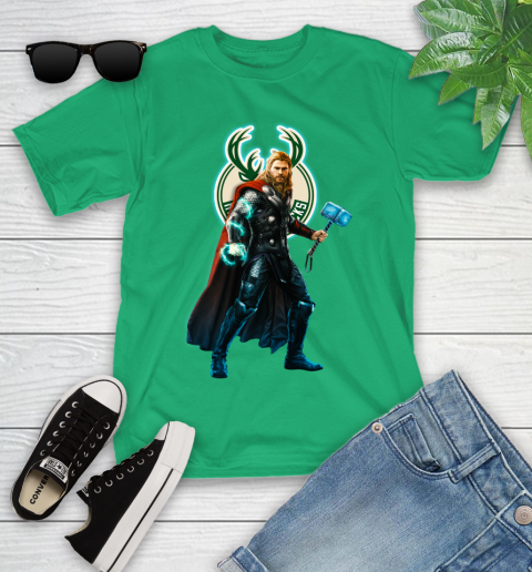 NBA Thor Avengers Endgame Basketball Milwaukee Bucks Youth T-Shirt 6