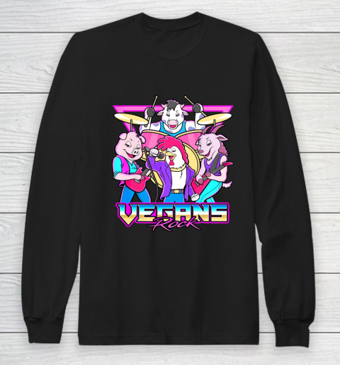 Vegans Rock Funny Vegan Cute Animal Band Retro 80s Gift Long Sleeve T-Shirt