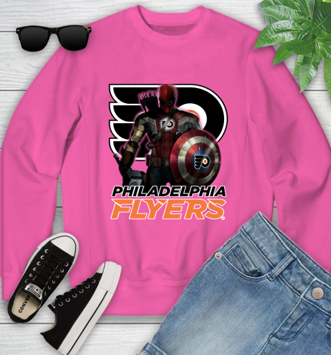 NHL Captain America Thor Spider Man Hawkeye Avengers Endgame Hockey Philadelphia Flyers Youth Sweatshirt 7
