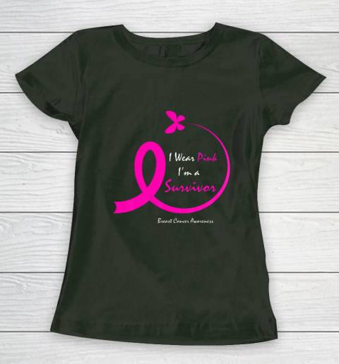 Womens Butterfly I Wear Pink I m A Survivor Breast Cancer Awareness Women's T-Shirt 4