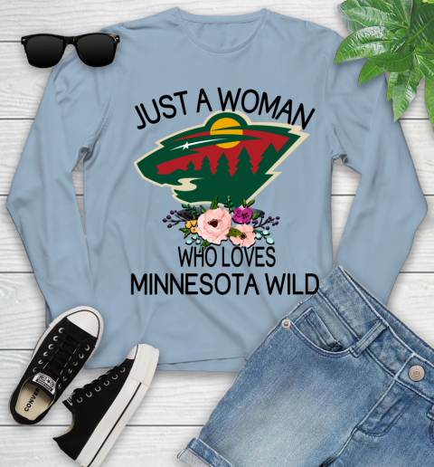 NHL Just A Woman Who Loves Minnesota Wild Hockey Sports Youth Long Sleeve 6