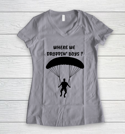 Fortnite Tshirt Where we droppin Boys Women's V-Neck T-Shirt 2