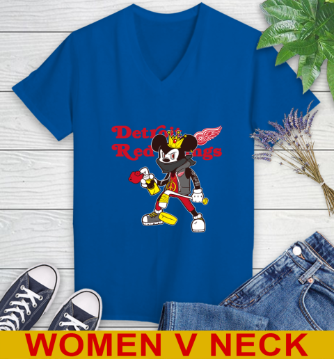 Detroit Red Wings NHL Hockey Mickey Peace Sign Sports Women's V-Neck T-Shirt 11