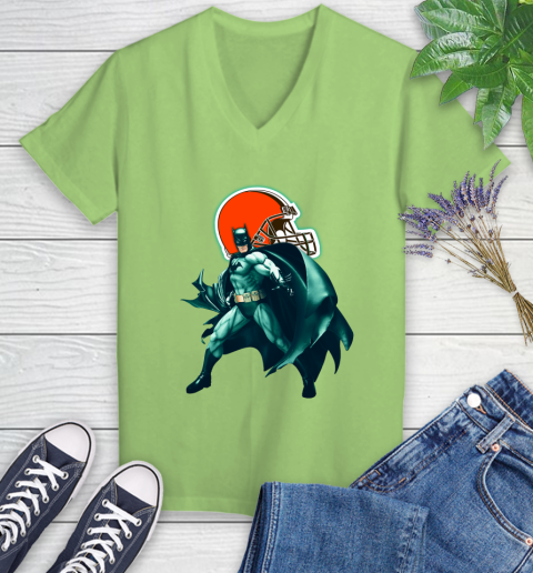 NFL Batman Football Sports Cleveland Browns Women's V-Neck T-Shirt 11