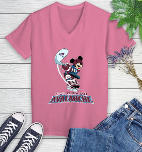 NHL Hockey Colorado Avalanche Cheerful Mickey Mouse Shirt Women's V-Neck T-Shirt 11