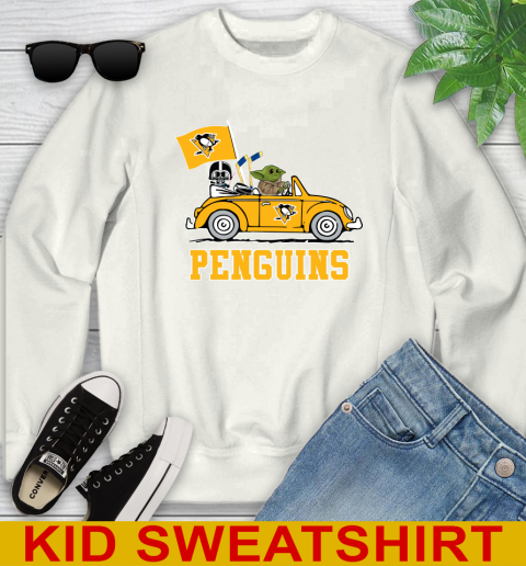 NHL Hockey Pittsburgh Penguins Darth Vader Baby Yoda Driving Star Wars Shirt Youth Sweatshirt