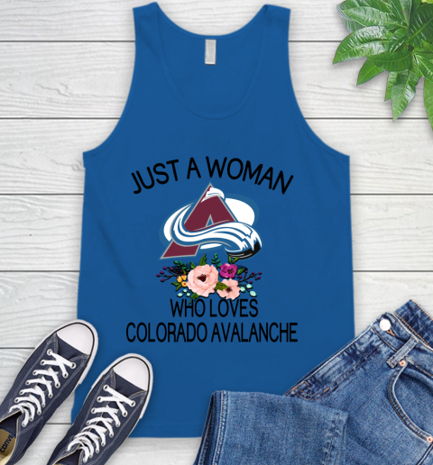 NHL Just A Woman Who Loves Colorado Avalanche Hockey Sports Tank Top 3