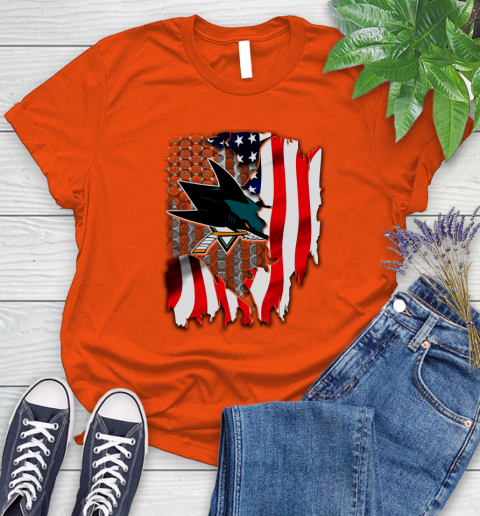 San Jose Sharks NHL Hockey American Flag Women's T-Shirt 3