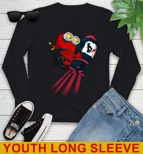NFL Football Houston Texans Deadpool Minion Marvel Shirt Youth Long Sleeve