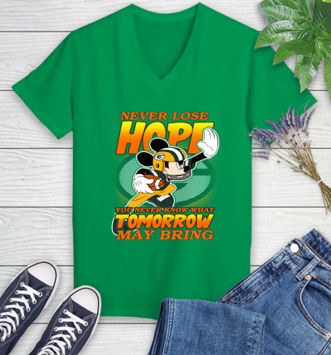 Green Bay Packers NFL Football Mickey Disney Never Lose Hope Women's V-Neck T-Shirt 5