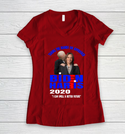 Anti Joe Biden Kamala Harris Hands On Can Smell The Future Women's V-Neck T-Shirt - Image 9