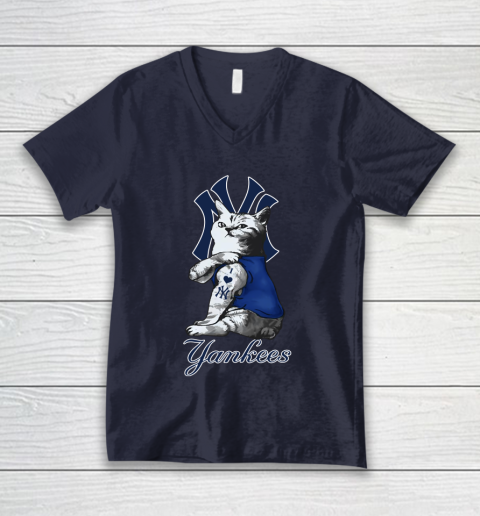 MLB Baseball My Cat Loves New York Yankees V-Neck T-Shirt 2