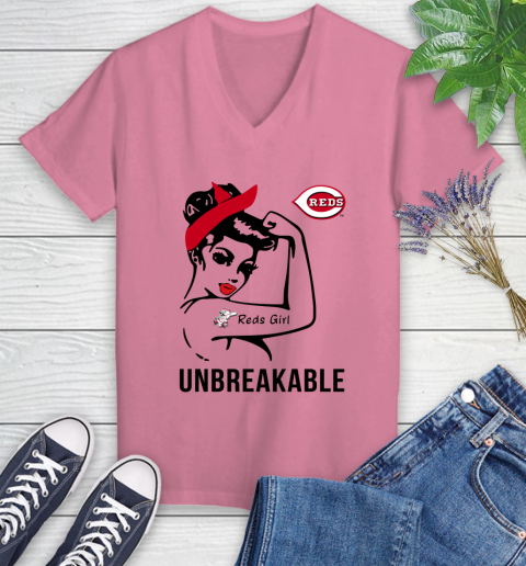 MLB Cincinnati Reds Girl Unbreakable Baseball Sports Women's V-Neck T-Shirt 8