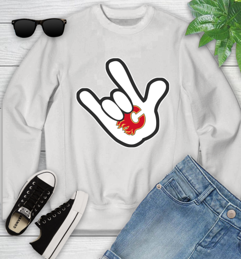 Calgary Flames NHL Hockey Mickey Rock Hand Disney Youth Sweatshirt