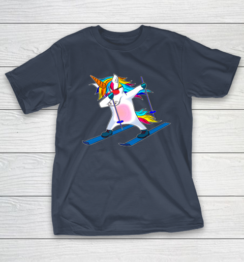 Skiing Unicorn Dabbing Funny Gift T-Shirt 4