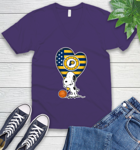 Indiana Pacers NBA Basketball The Peanuts Movie Adorable Snoopy V-Neck T-Shirt 10