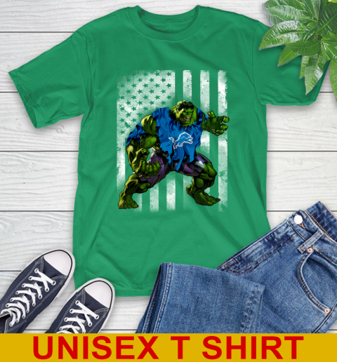 Detroit Lions Hulk Marvel Avengers NFL Football American Flag T-Shirt 7