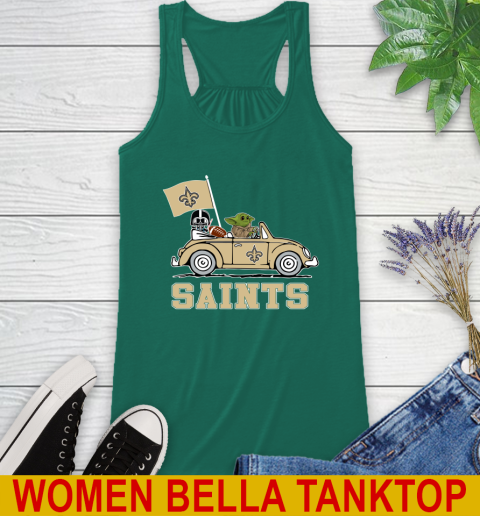 NFL Football New Orleans Saints Darth Vader Baby Yoda Driving Star Wars Shirt Racerback Tank 7