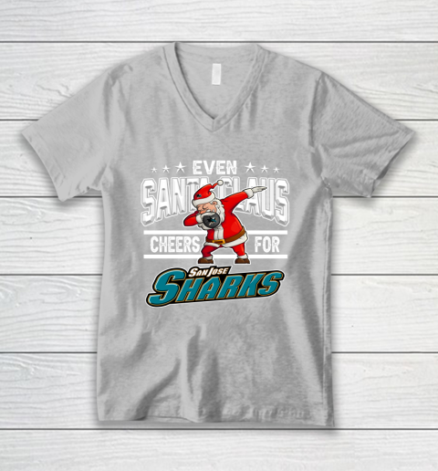 San Jose Sharks Even Santa Claus Cheers For Christmas NHL V-Neck T-Shirt 3