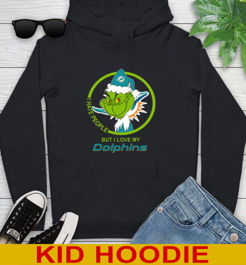 Miami Dolphins NFL Christmas Grinch I Hate People But I Love My Favorite Football Team Youth Hoodie 2