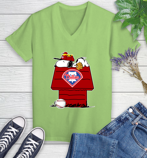 MLB Philadelphia Phillies Snoopy Woodstock The Peanuts Movie Baseball T Shirt_000 Women's V-Neck T-Shirt 11