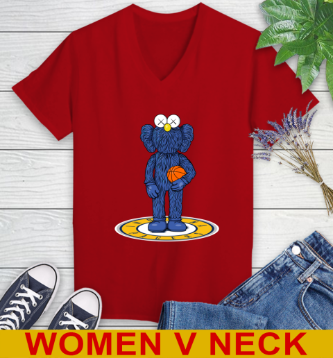 NBA Basketball Indiana Pacers Kaws Bff Blue Figure Shirt Women's V-Neck T-Shirt 12