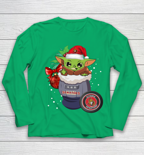 Ottawa Senators Christmas Baby Yoda Star Wars Funny Happy NHL Youth Long Sleeve 6