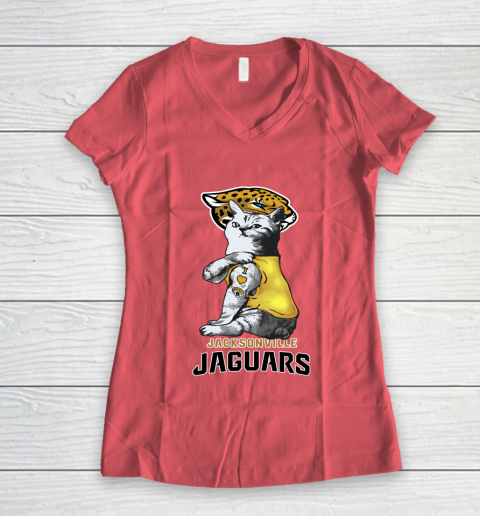 NFL Football My Cat Loves Jacksonville Jaguars Women's V-Neck T-Shirt 4