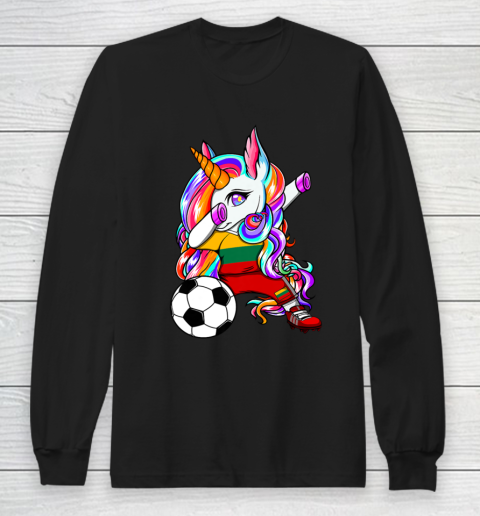 Dabbing Unicorn Lithuania Soccer Fans Jersey Flag Football Long Sleeve T-Shirt