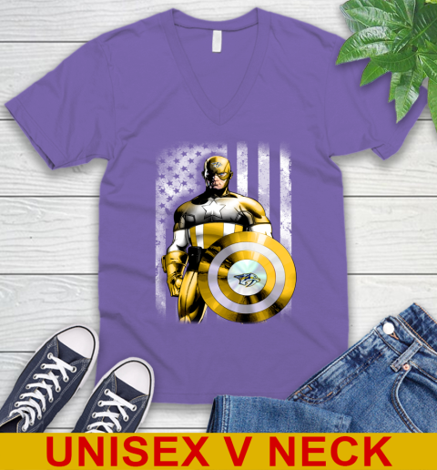 Nashville Predators NHL Hockey Captain America Marvel Avengers American Flag Shirt V-Neck T-Shirt - Image 9