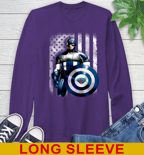 New Orleans Pelicans NBA Basketball Captain America Marvel Avengers American Flag Shirt Long Sleeve T-Shirt 5