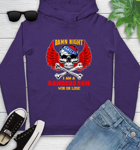 NHL Damn Right I Am A New York Rangers Win Or Lose Skull Hockey Sports Youth Hoodie 5