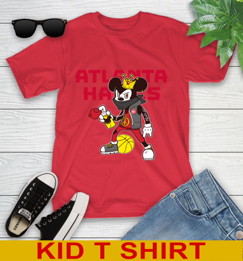 Atlanta Hawks NBA Basketball Mickey Peace Sign Sports Youth T-Shirt 10