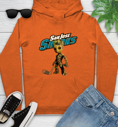 San Jose Sharks NHL Hockey Groot Marvel Guardians Of The Galaxy Youth Hoodie 5