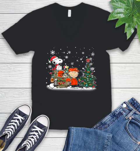 NFL Cleveland Browns Snoopy Charlie Brown Christmas Football Super Bowl Sports V-Neck T-Shirt
