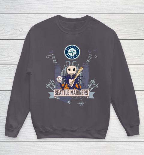 MLB Seattle Mariners Baseball Jack Skellington Halloween Youth Sweatshirt 5