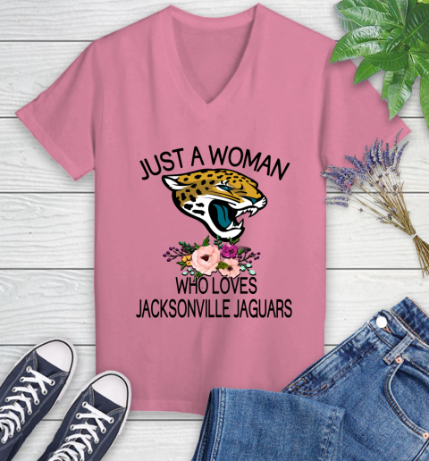 NFL Just A Woman Who Loves Jacksonville Jaguars Football Sports Women's V-Neck T-Shirt 8