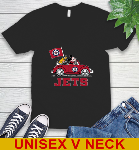NHL Hockey Winnipeg Jets Pluto Mickey Driving Disney Shirt V-Neck T-Shirt 2